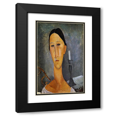 Hanka Zborowska with a Candlestick Black Modern Wood Framed Art Print with Double Matting by Modigliani, Amedeo