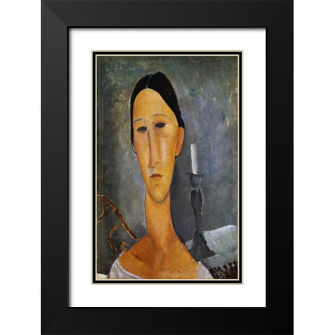 Hanka Zborowska with a Candlestick Black Modern Wood Framed Art Print with Double Matting by Modigliani, Amedeo