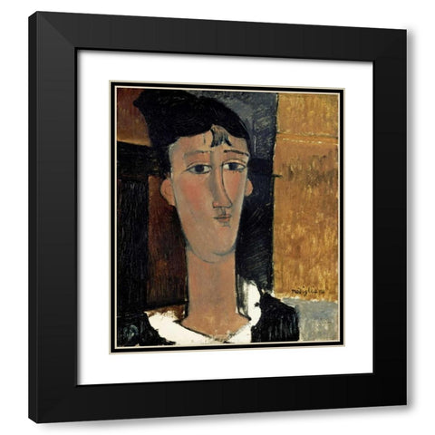 Portrait of a Young Woman - La Concierge Black Modern Wood Framed Art Print with Double Matting by Modigliani, Amedeo