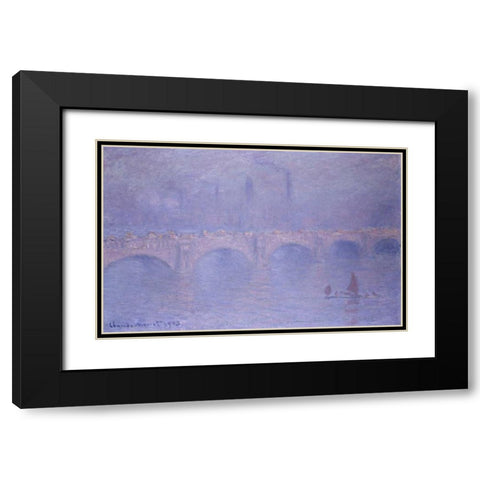 Waterloo Bridge, Misty Sunshine Black Modern Wood Framed Art Print with Double Matting by Monet, Claude