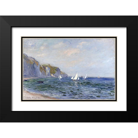 Cliffs and Sailboats at Pourville Black Modern Wood Framed Art Print with Double Matting by Monet, Claude