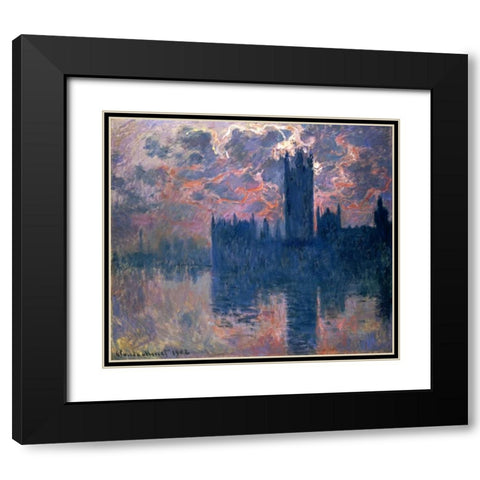 Parliament, Sunset Black Modern Wood Framed Art Print with Double Matting by Monet, Claude