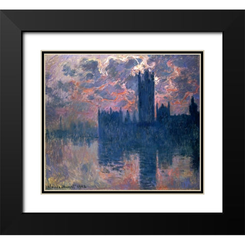 Parliament, Sunset Black Modern Wood Framed Art Print with Double Matting by Monet, Claude