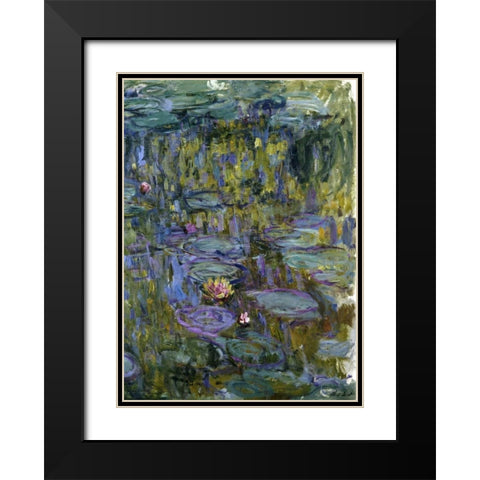 Water Lilies Black Modern Wood Framed Art Print with Double Matting by Monet, Claude