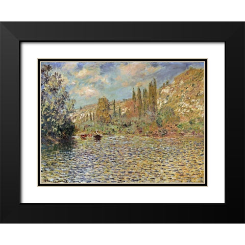 The Seine at Vetheuil Black Modern Wood Framed Art Print with Double Matting by Monet, Claude