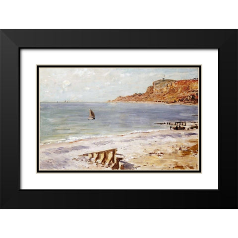 Seascape at Sainte-Adresse Black Modern Wood Framed Art Print with Double Matting by Monet, Claude