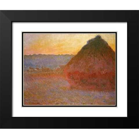 Haystacks, Pink and Blue Impressions Black Modern Wood Framed Art Print with Double Matting by Monet, Claude