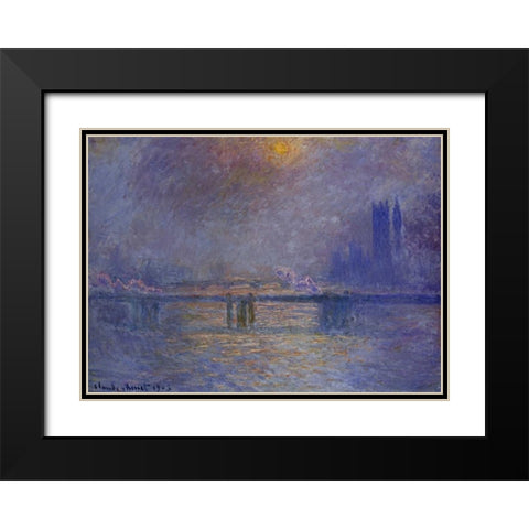 Charing Cross Bridge, The Thames Black Modern Wood Framed Art Print with Double Matting by Monet, Claude