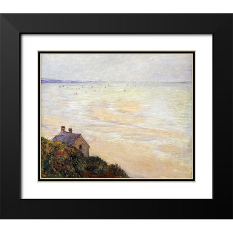 The Hut at Trouville; Low Tide Black Modern Wood Framed Art Print with Double Matting by Monet, Claude
