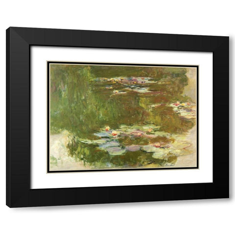 Lily Pond Black Modern Wood Framed Art Print with Double Matting by Monet, Claude