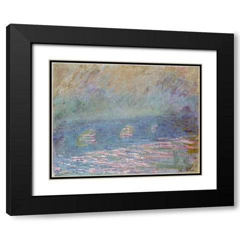 Waterloo Bridge Black Modern Wood Framed Art Print with Double Matting by Monet, Claude