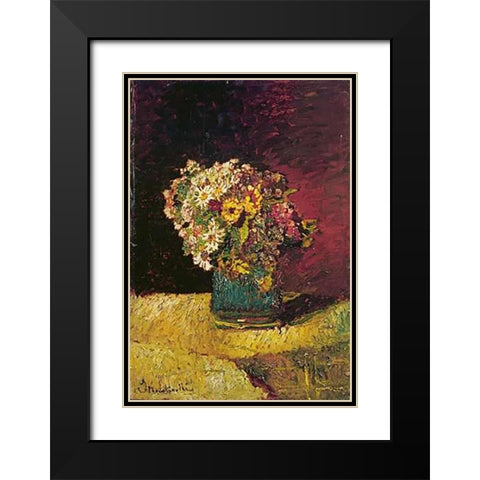 A Vase of Flowers Black Modern Wood Framed Art Print with Double Matting by Monticelli, Adolphe Joseph Thomas
