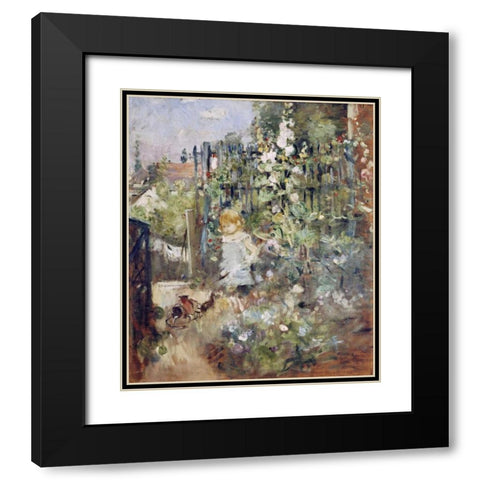 A Child In the Rosebeds Black Modern Wood Framed Art Print with Double Matting by Morisot, Berthe