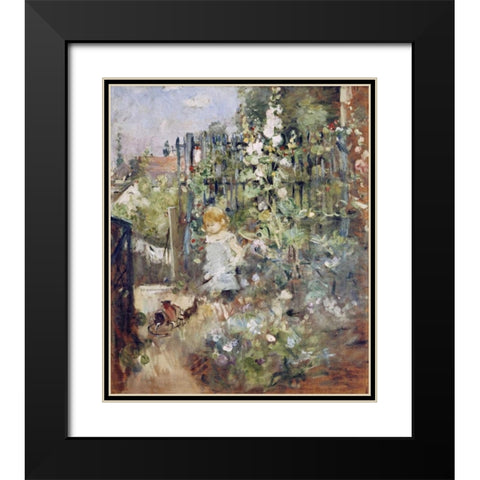 A Child In the Rosebeds Black Modern Wood Framed Art Print with Double Matting by Morisot, Berthe