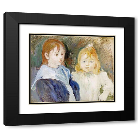 Portrait DEnfants Black Modern Wood Framed Art Print with Double Matting by Morisot, Berthe