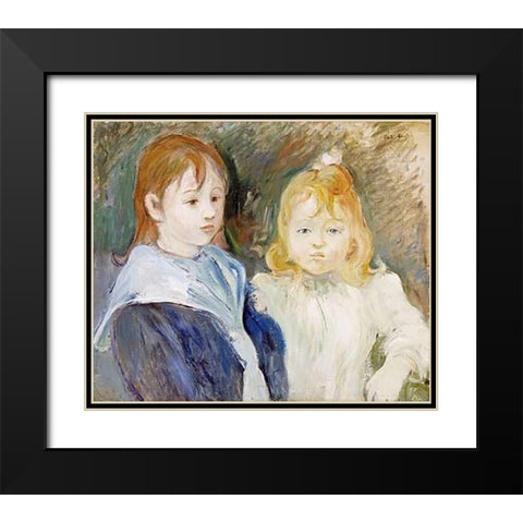 Portrait DEnfants Black Modern Wood Framed Art Print with Double Matting by Morisot, Berthe