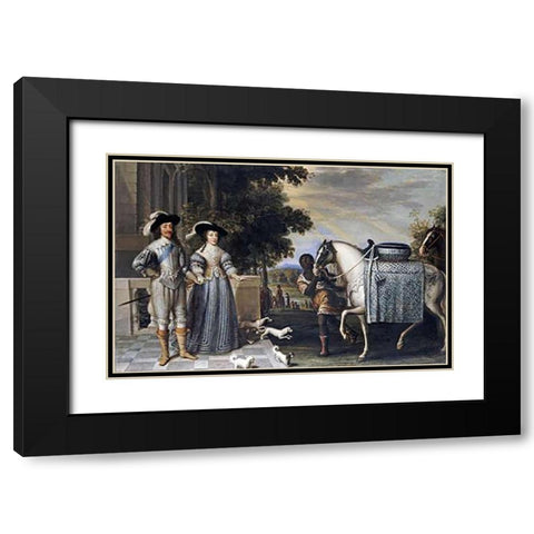 King Charles I and Queen Henrietta Maria Black Modern Wood Framed Art Print with Double Matting by Mytens, Daniel