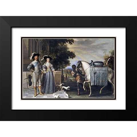 King Charles I and Queen Henrietta Maria Black Modern Wood Framed Art Print with Double Matting by Mytens, Daniel