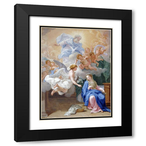 The Annunciation Black Modern Wood Framed Art Print with Double Matting by Odazzi, Giovanni