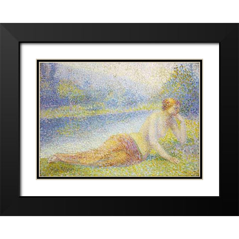 Reclining Nude Black Modern Wood Framed Art Print with Double Matting by Petitjean, Hippolyte