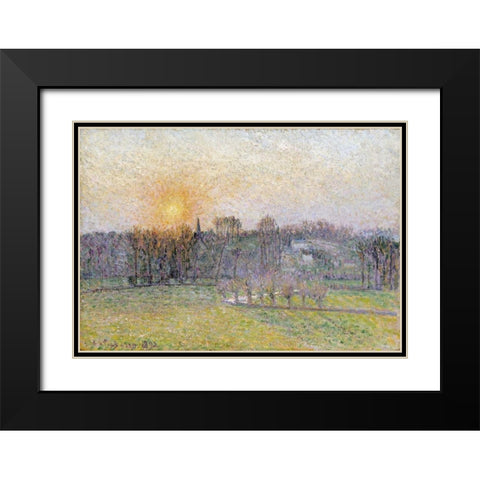 Sunset, Bazincourt Black Modern Wood Framed Art Print with Double Matting by Pissarro, Camille