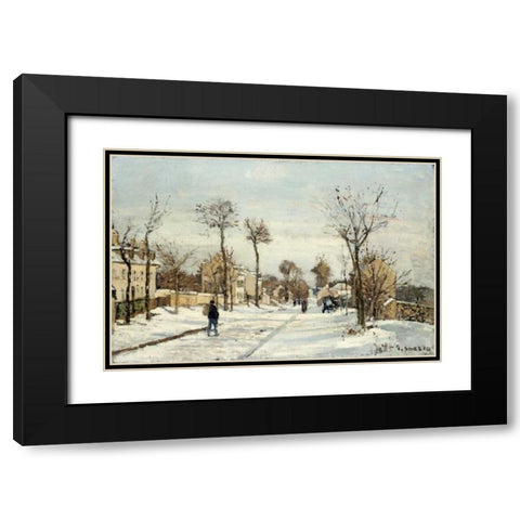 Snowy Road, Louveciennes Black Modern Wood Framed Art Print with Double Matting by Pissarro, Camille