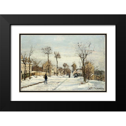 Snowy Road, Louveciennes Black Modern Wood Framed Art Print with Double Matting by Pissarro, Camille