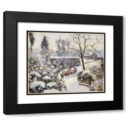 Snow at Montfoucault Black Modern Wood Framed Art Print with Double Matting by Pissarro, Camille