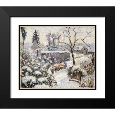 Snow at Montfoucault Black Modern Wood Framed Art Print with Double Matting by Pissarro, Camille
