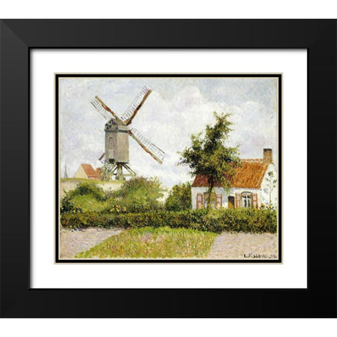 Windmill at Knock, Belgium Black Modern Wood Framed Art Print with Double Matting by Pissarro, Camille