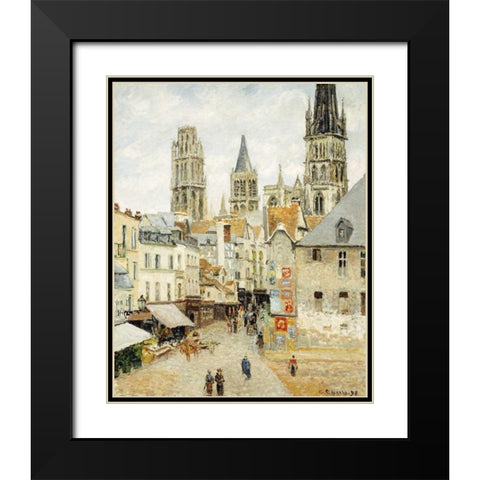 Rue De LEpicerie In Rouen On a Gray Morning Black Modern Wood Framed Art Print with Double Matting by Pissarro, Camille