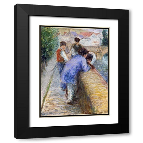 Fishermen Black Modern Wood Framed Art Print with Double Matting by Pissarro, Camille