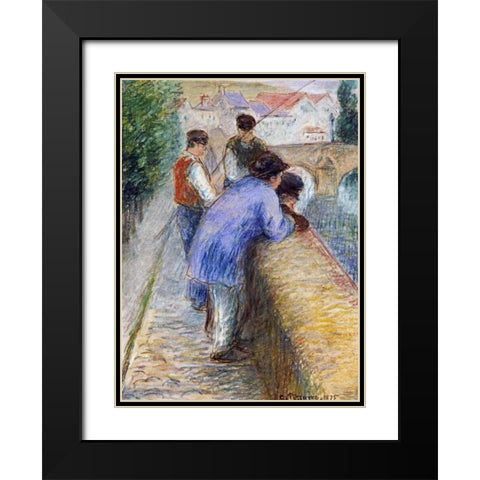 Fishermen Black Modern Wood Framed Art Print with Double Matting by Pissarro, Camille