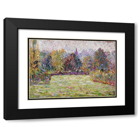 Bazincourt Countryside Black Modern Wood Framed Art Print with Double Matting by Pissarro, Camille