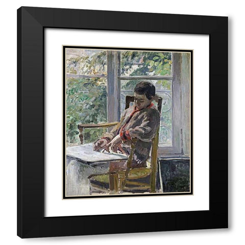 Seated Figure (Lucien) Black Modern Wood Framed Art Print with Double Matting by Pissarro, Camille