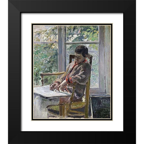 Seated Figure (Lucien) Black Modern Wood Framed Art Print with Double Matting by Pissarro, Camille