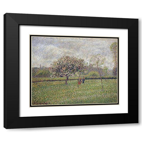 Apple Tree Blossom at Eragny Black Modern Wood Framed Art Print with Double Matting by Pissarro, Camille
