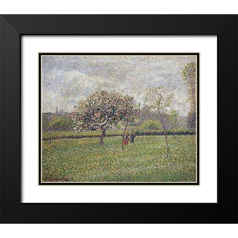 Apple Tree Blossom at Eragny Black Modern Wood Framed Art Print with Double Matting by Pissarro, Camille