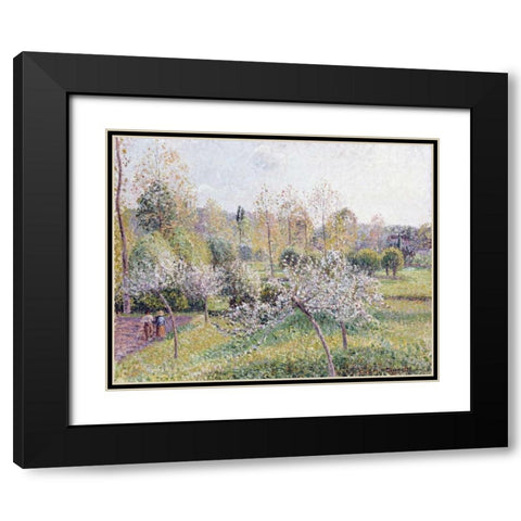 Apple Trees In Blossom, Eragny Black Modern Wood Framed Art Print with Double Matting by Pissarro, Camille