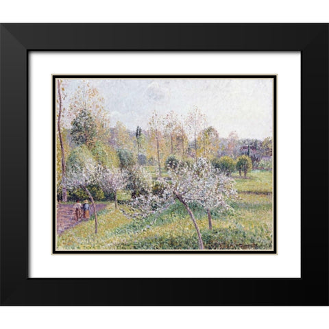 Apple Trees In Blossom, Eragny Black Modern Wood Framed Art Print with Double Matting by Pissarro, Camille