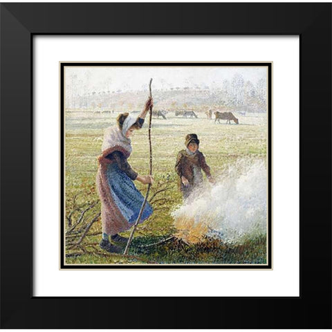 White Frost, Woman Breaking Up Wood Black Modern Wood Framed Art Print with Double Matting by Pissarro, Camille