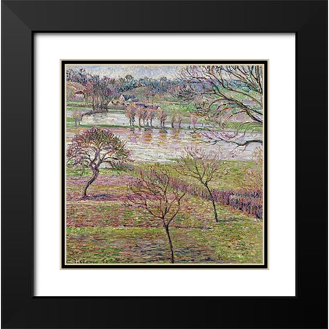 The Flood at Eragny Black Modern Wood Framed Art Print with Double Matting by Pissarro, Camille