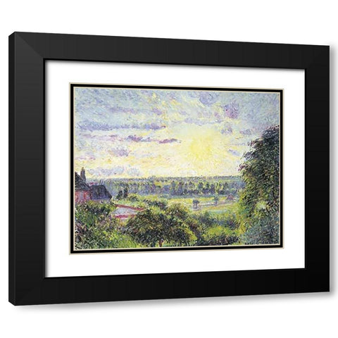 Sunset at Eragny Black Modern Wood Framed Art Print with Double Matting by Pissarro, Camille