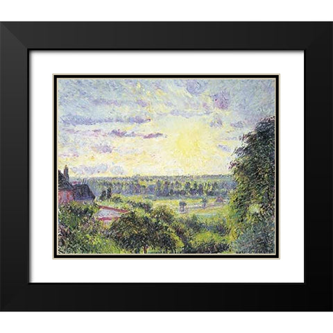 Sunset at Eragny Black Modern Wood Framed Art Print with Double Matting by Pissarro, Camille