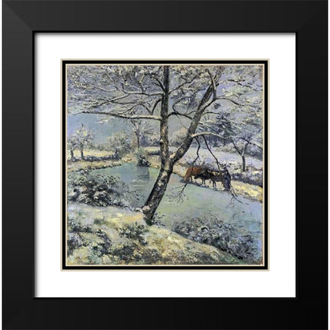 Winter at Montfoucault with Snow, 1875 Black Modern Wood Framed Art Print with Double Matting by Pissarro, Camille