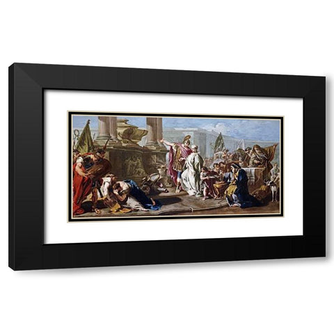 The Sacrifice of Polyxena at The Tomb of Achilles Black Modern Wood Framed Art Print with Double Matting by Pittoni, Giovanni Battista