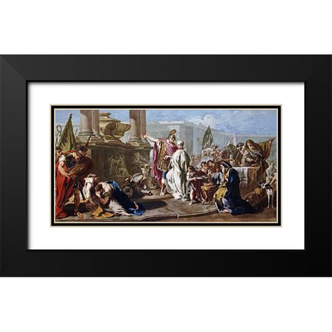 The Sacrifice of Polyxena at The Tomb of Achilles Black Modern Wood Framed Art Print with Double Matting by Pittoni, Giovanni Battista