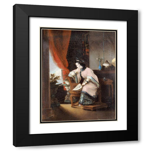 A Chinese Girl Seated Black Modern Wood Framed Art Print with Double Matting by Qua, Lam