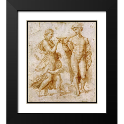Mercury Offering The Cup of Immortality To Psyche Black Modern Wood Framed Art Print with Double Matting by Raphael