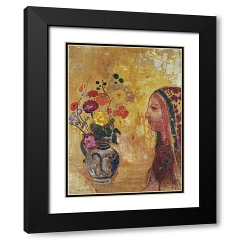 Profile of a Woman Black Modern Wood Framed Art Print with Double Matting by Redon, Odilion